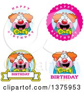 Clipart Of Badges Of A Happy Pudgy Birthday Party Clown Royalty Free Vector Illustration