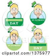 Clipart Of Badges Of A Skinny Blond White Male Irish St Patricks Day Leprechaun Royalty Free Vector Illustration