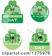 Clipart Of Badges Of A Happy Shamrock Mascot Royalty Free Vector Illustration