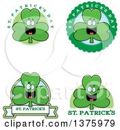 Clipart Of Badges Of A Happy Shamrock Mascot Royalty Free Vector Illustration