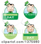 Clipart Of Badges Of A Block Headed White Irish St Patricks Day Man Royalty Free Vector Illustration