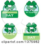 Poster, Art Print Of Badges Of A Happy Four Leaf Clover Character