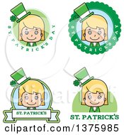 Clipart Of Badges Of A Blond White St Patricks Day Girl Royalty Free Vector Illustration