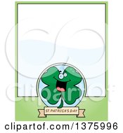 Clipart Of A St Patricks Day Four Leaf Clover Character Page Border Royalty Free Vector Illustration
