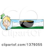 Clipart Of A Skinny Blond White Male Irish St Patricks Day Leprechaun Banner Royalty Free Vector Illustration