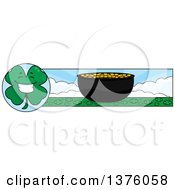 Poster, Art Print Of Happy Four Leaf Clover Character And Pot Of Gold Banner