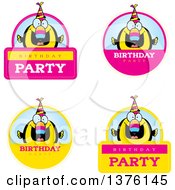 Poster, Art Print Of Badges Of A Happy Birthday Toucan Wearing A Party Hat