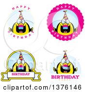 Poster, Art Print Of Badges Of A Happy Birthday Toucan Wearing A Party Hat