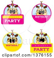 Clipart Of Badges Of A Happy Birthday Dog Wearing A Party Hat Royalty Free Vector Illustration