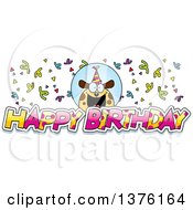 Poster, Art Print Of Happy Birthday Dog Wearing A Party Hat With Text