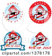 Clipart Of Badges Of A Rocket Firework Mascot Royalty Free Vector Illustration
