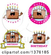 Clipart Of Badges Of A Chocolate Birthday Cake Character Royalty Free Vector Illustration