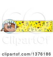 Poster, Art Print Of Chocolate Birthday Cake Character And Confetti Banner