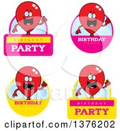 Clipart Of Badges Of A Red Party Balloon Character Royalty Free Vector Illustration