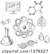 Poster, Art Print Of Black And White Sketched Biology And Chemistry Items