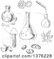 Poster, Art Print Of Black And White Sketched Experiment And Scientific Items