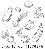 Poster, Art Print Of Black And White Sketched Vegetables