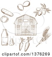 Poster, Art Print Of Brown Sketched Barn And Foods