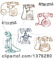 Poster, Art Print Of Sketched Colorful Vintage Telephones