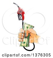 Poster, Art Print Of Caucasian Hand Holding Cash Money And A Fuel Nozzle