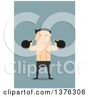 Flat Design White Man Working Out With Kettlebells On Blue