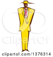 Clipart Of A Woodcut Black Man In A Yellow Zoot Suit Royalty Free Vector Illustration