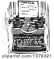 Clipart Of A Black And White Woodcut Typewriter And Letter Royalty Free Vector Illustration by xunantunich #COLLC1376321-0119