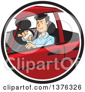 Clipart Of A Distracted Man Drinking A Beverage And Driving Royalty Free Vector Illustration