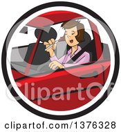 Poster, Art Print Of Distracted Womman Applying Makeup And Driving