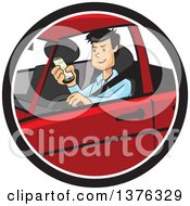Poster, Art Print Of Distracted Man Driving And Texting On His Cell Phone