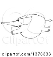 Poster, Art Print Of Cartoon Black And White Elephant Leaping And Running Scared