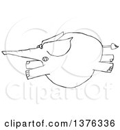 Clipart Of A Cartoon Black And White Elephant Leaping And Running Scared Royalty Free Vector Illustration