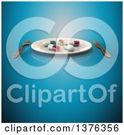 Clipart Of A 3d Plate With Diet Pills And Silverware On A Blue Background Royalty Free Illustration by Julos