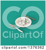 Clipart Of A 3d Plate With Diet Pills And Silverware On A Turquoise Background Royalty Free Illustration by Julos