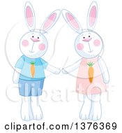Poster, Art Print Of Cute White Bunny Rabbit Couple Wearing Carrot Clothes