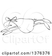 Poster, Art Print Of Cartoon Black And White Moose Leaping
