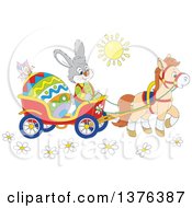 Poster, Art Print Of Gray Bunny Rabbit Transporting An Easter Egg In A Horse Drawn Cart On A Sunny Day