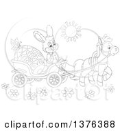 Poster, Art Print Of Black And White Bunny Rabbit Transporting An Easter Egg In A Horse Drawn Cart On A Sunny Day