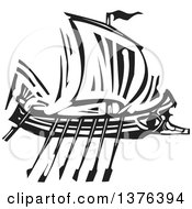Black And White Woodcut Ancient Greek Galley Ship