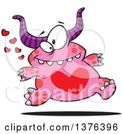 Poster, Art Print Of Cartoon Valentine Monster With A Red Heart Belly Running
