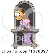Poster, Art Print Of Cartoon Brunette White Woman On A Balcony Playing Juliet