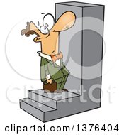 Clipart Of A Cartoon White Business Man Looking Up At A Big Step Royalty Free Vector Illustration by toonaday