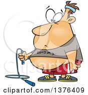 Cartoon Caucasian Fat Man Holding A Jumprope And Wearing A Sexy Shirt Ready To Work Out
