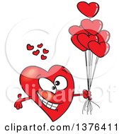 Poster, Art Print Of Cartoon Romantic Red Love Heart Character With Open Arms And Balloons