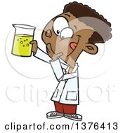 Clipart Of A Cartoon Black School Boy Holding Up A Beaker In Science Class Royalty Free Vector Illustration by toonaday