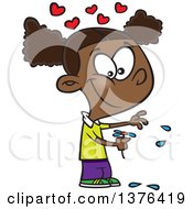 Poster, Art Print Of Cartoon Happy Black Girl Playing He Loves Me Loves Me With Flower Petals
