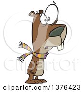 Cartoon Worried Groundhog Wearing A Scarf
