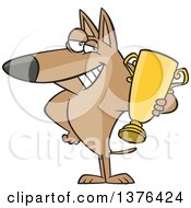 Poster, Art Print Of Cartoon Proud Dog Champion Holding A Gold Trophy