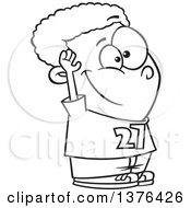 Clipart Of A Cartoon Black And White African School Boy Raising A Hand Royalty Free Vector Illustration