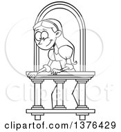 Cartoon Black And White Woman On A Balcony Playing Juliet